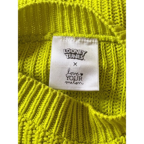 Love Your Melon Tweety Bird Looney Tunes Neon Yellow Ribbed Knit Sweater XS - Picture 6 of 11